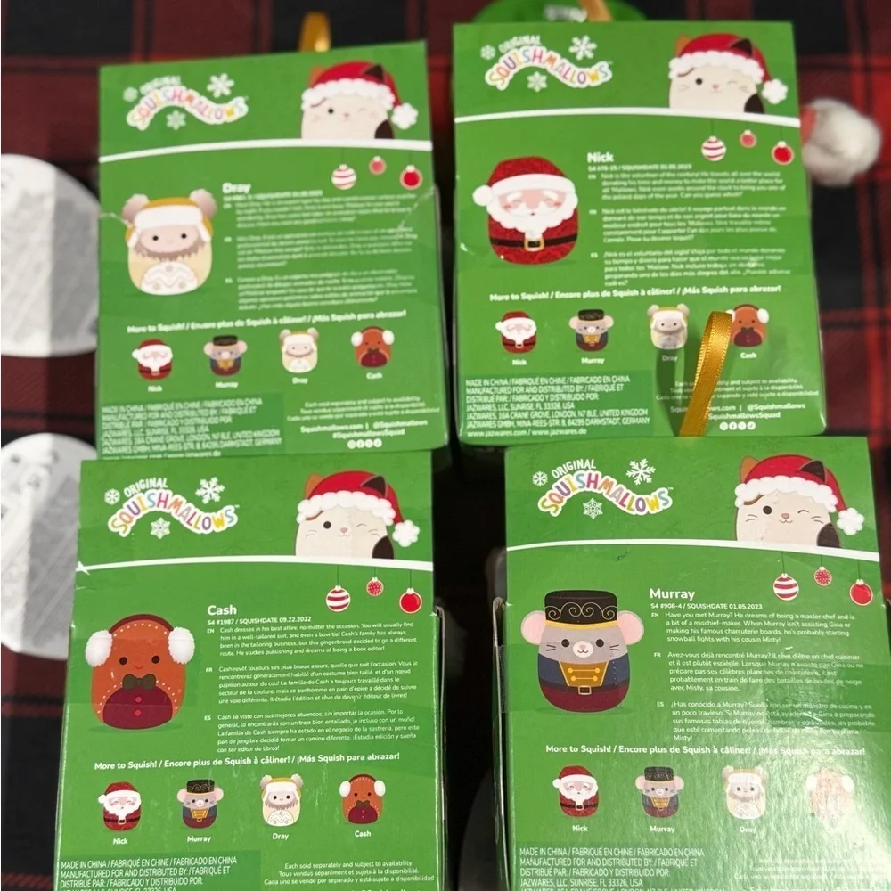 Set of 4 NEW Christmas Squishmallow Ornaments Santa Nick, Dray, Cash, Murray